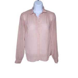 Vintage 80s Campus Casuals Semi Sheer Blouse Top Shirt Womens Size S Pink Stripe